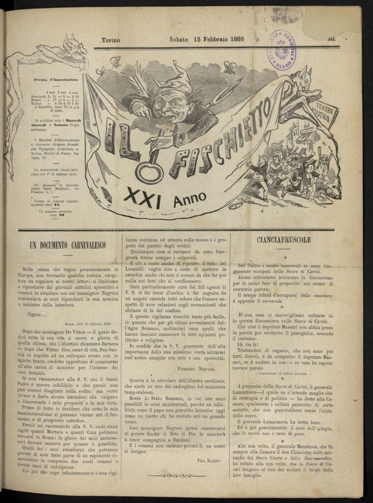Miniatura de Il Fischietto del 15 de febrero de 1868, nº 20