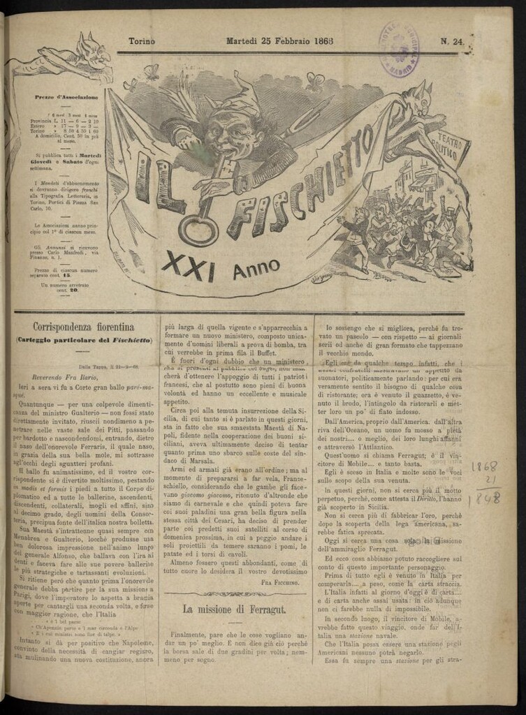 Miniatura de Il Fischietto del 25 de febrero de 1868, nº 24