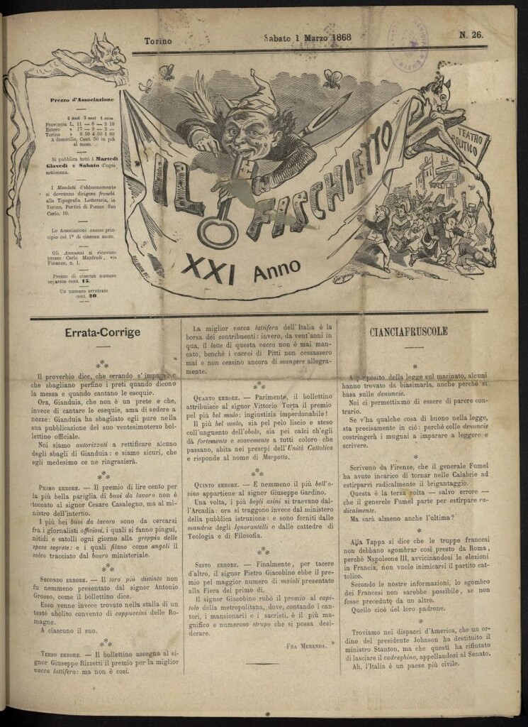 Miniatura de Il Fischietto del 1 de marzo de 1868, nº 26