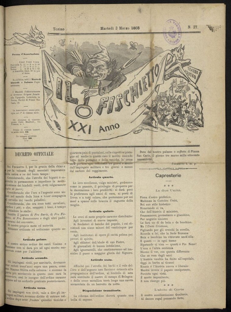 Miniatura de Il Fischietto del 3 de marzo de 1868, nº 27