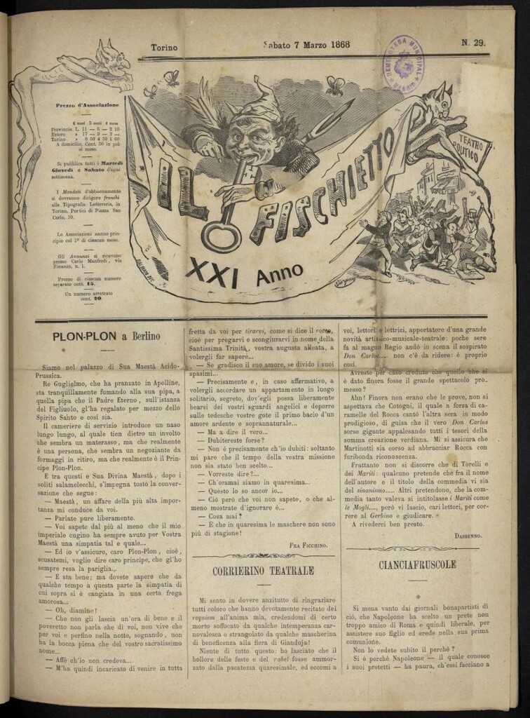 Miniatura de Il Fischietto del 7 de marzo de 1868, nº 29