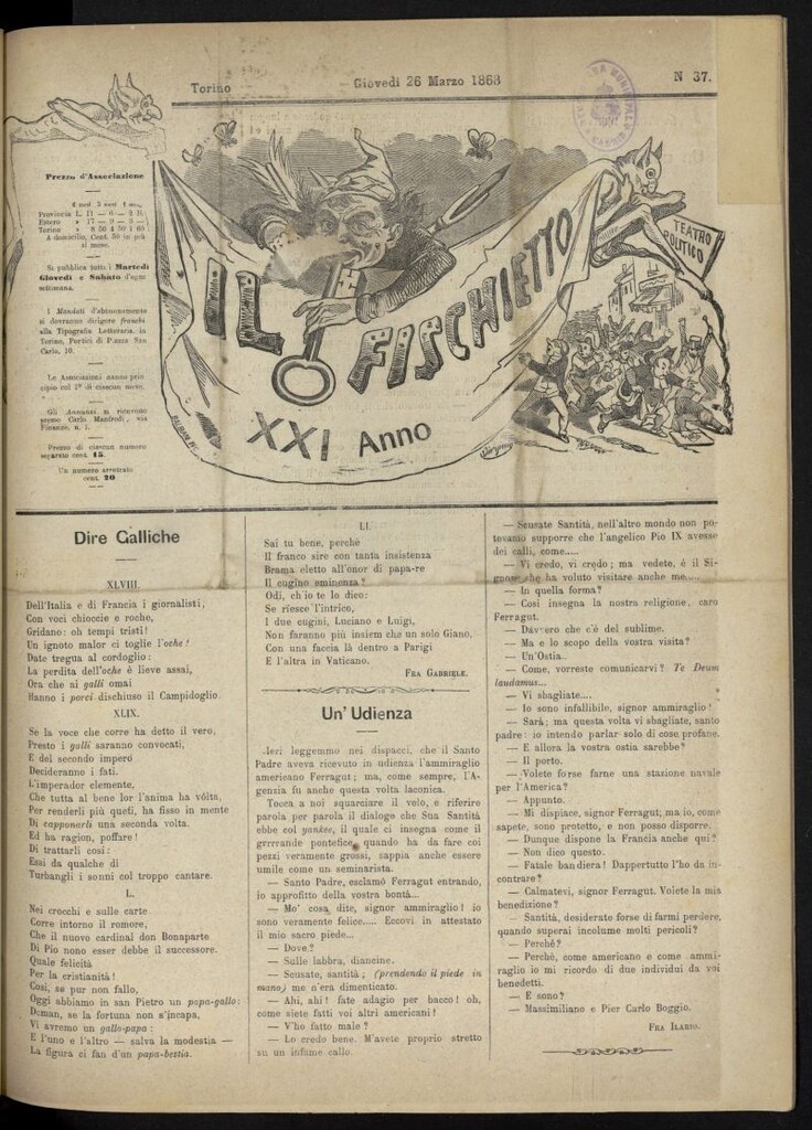 Miniatura de Il Fischietto del 26 de marzo de 1868, nº 37