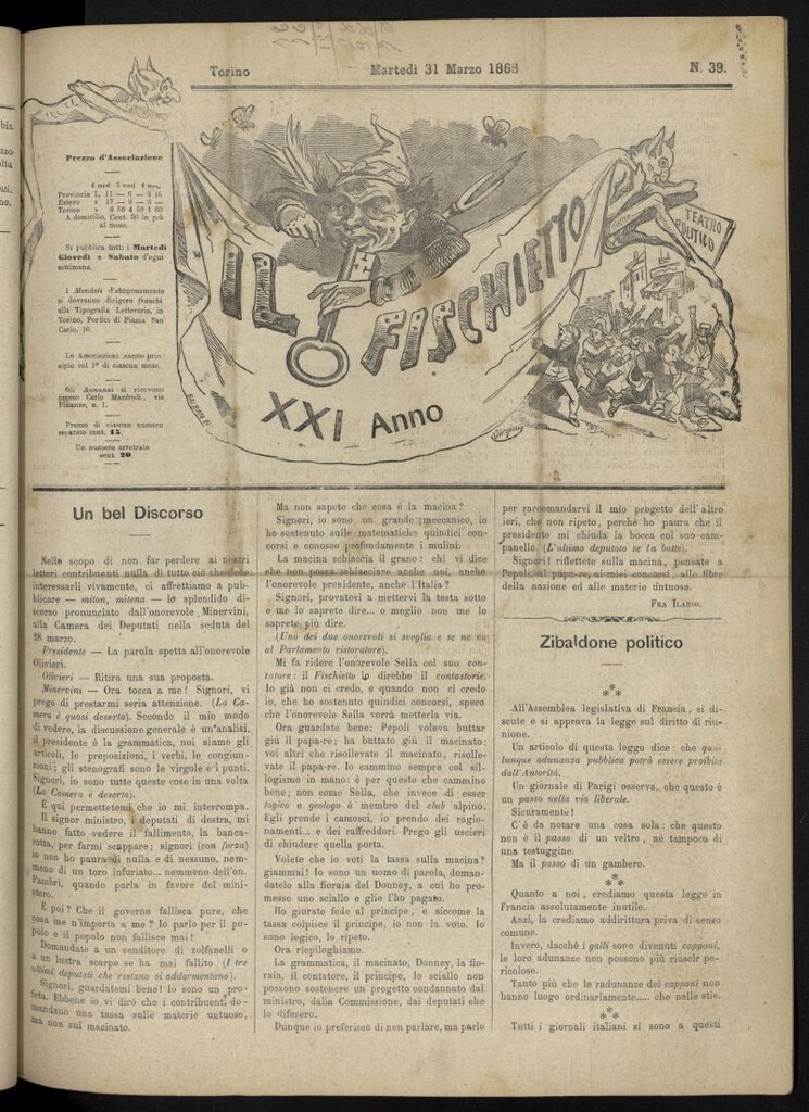 Miniatura de Il Fischietto del 31 de marzo de 1868, nº 39