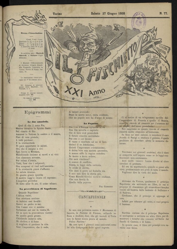 Miniatura de Il Fischietto del 27 de junio de 1868, nº 77