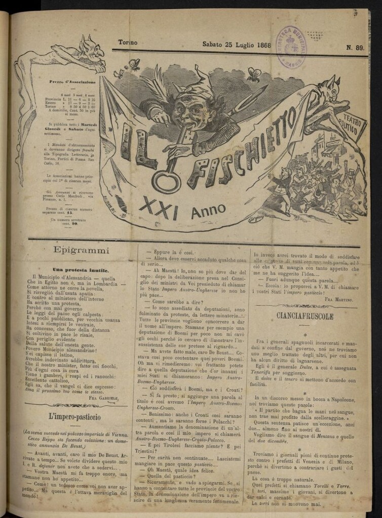 Miniatura de Il Fischietto del 25 de julio de 1868, nº 89