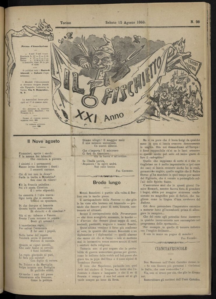 Miniatura de Il Fischietto del 15 de agosto de 1868, nº 98