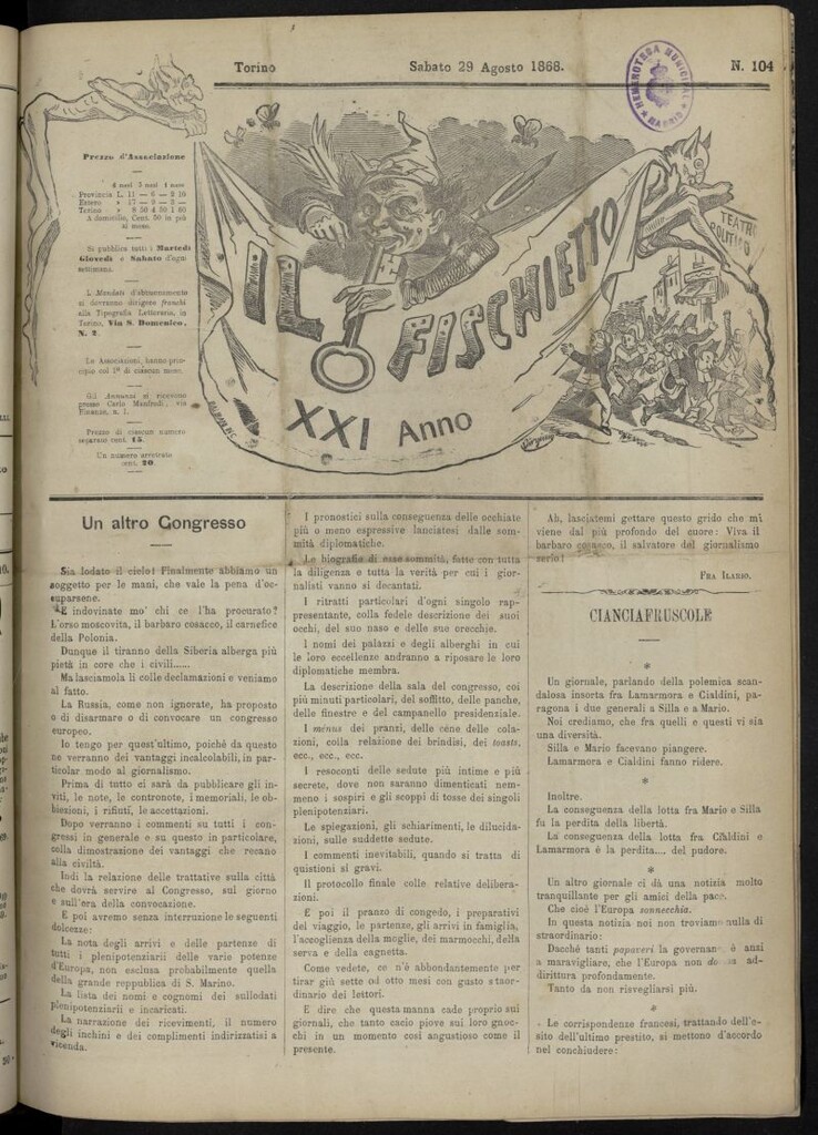 Miniatura de Il Fischietto del 29 de agosto de 1868, nº 104