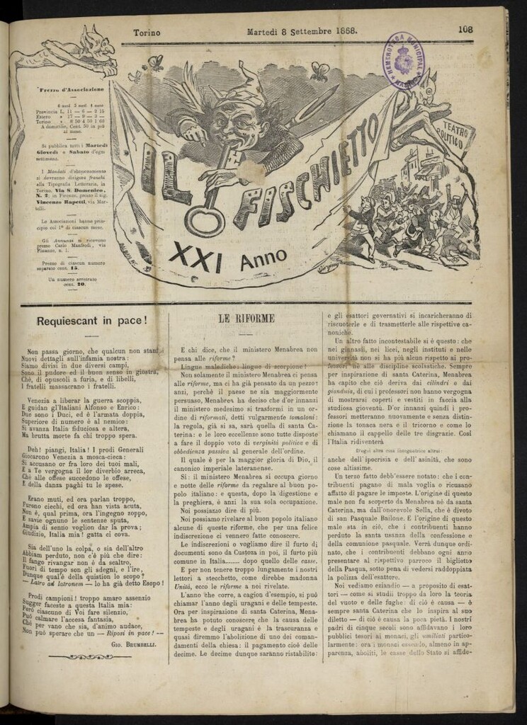 Miniatura de Il Fischietto del 8 de septiembre de 1868, nº 108
