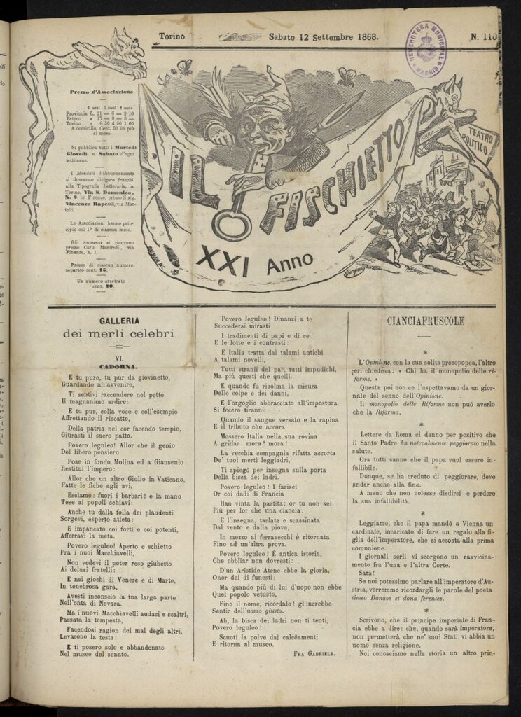 Miniatura de Il Fischietto del 12 de septiembre de 1868, nº 110
