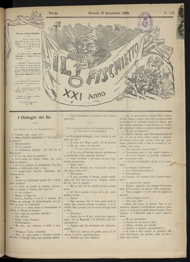 Miniatura de Il Fischietto del 17 de septiembre de 1868, nº 112
