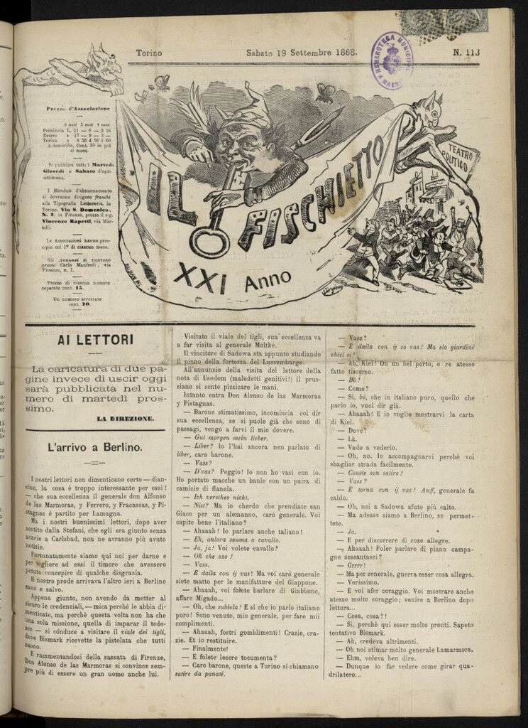 Miniatura de Il Fischietto del 19 de septiembre de 1868, nº 113