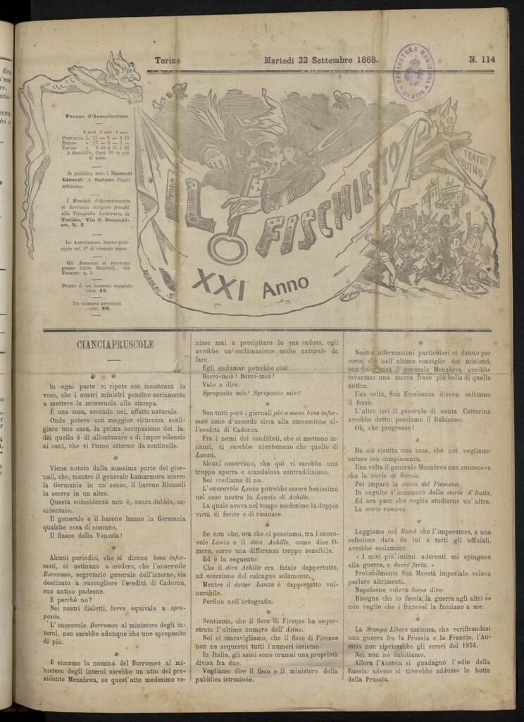 Miniatura de Il Fischietto del 22 de septiembre de 1868, nº 114
