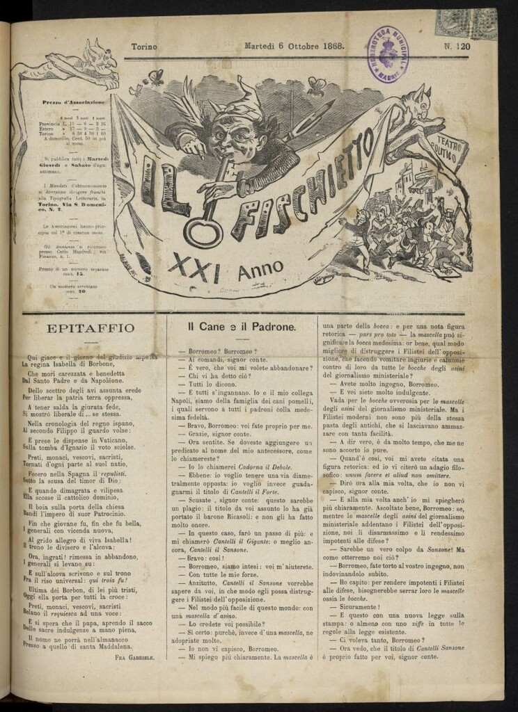 Miniatura de Il Fischietto del 6 de octubre de 1868, nº 120
