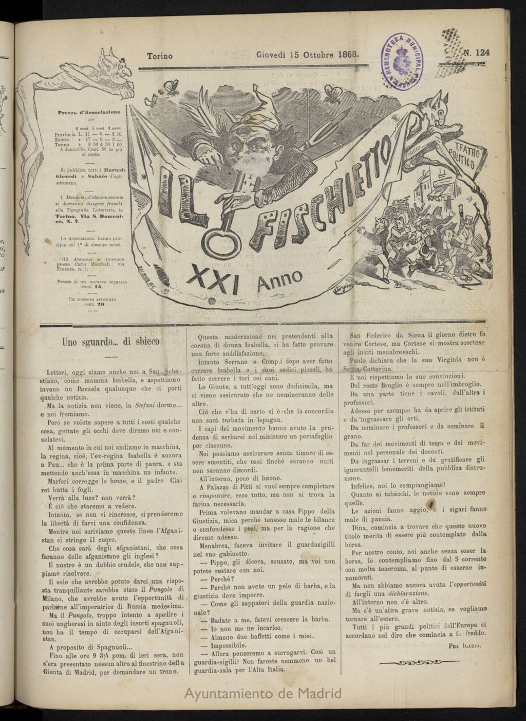 Miniatura de Il Fischietto del 15 de octubre de 1868, nº 124