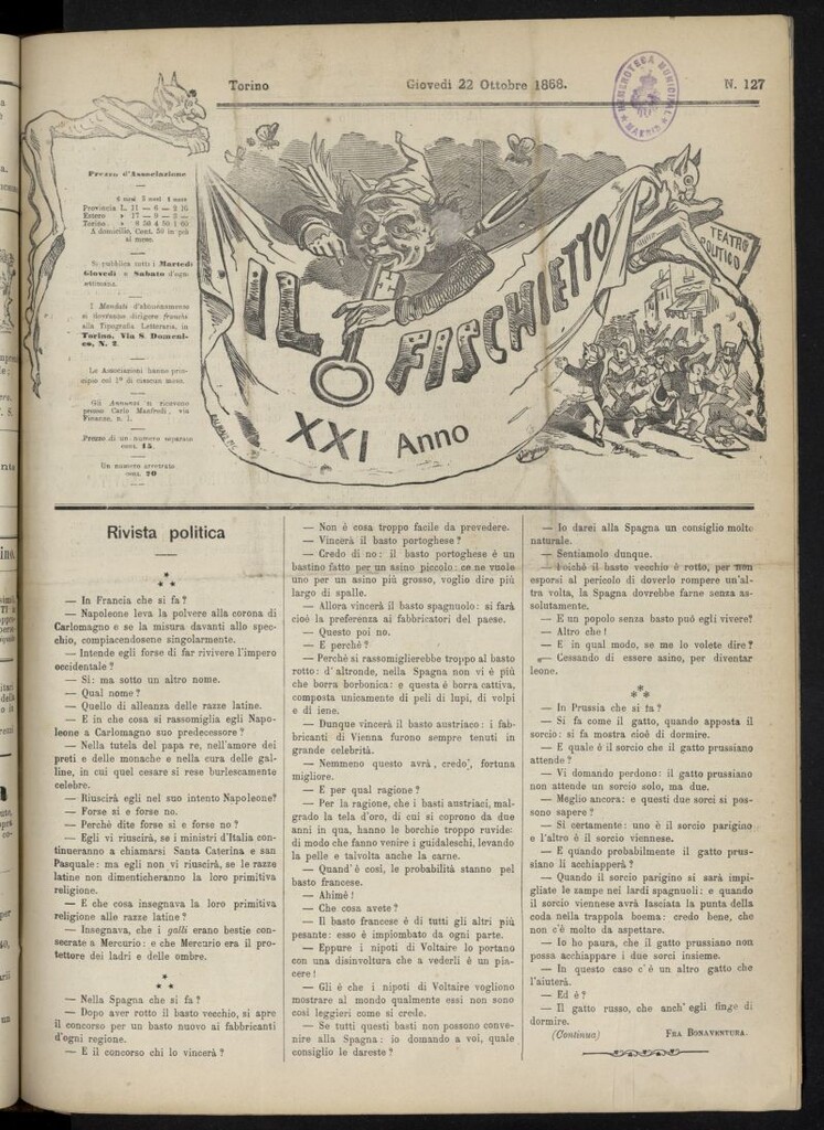 Miniatura de Il Fischietto del 22 de octubre de 1868, nº 127