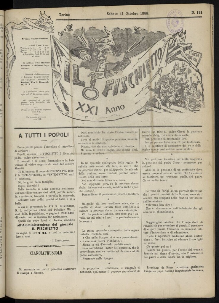 Miniatura de Il Fischietto del 31 de octubre de 1868, nº 131
