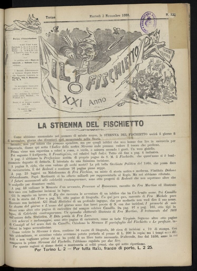 Miniatura de Il Fischietto del 3 de noviembre de 1868, nº 132