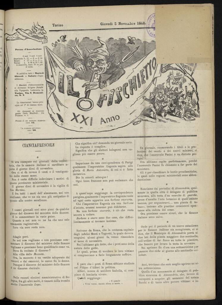 Miniatura de Il Fischietto del 5 de noviembre de 1868, nº 133