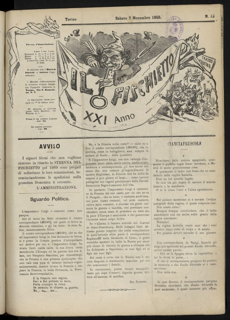 Miniatura de Il Fischietto del 7 de noviembre de 1868, nº 134
