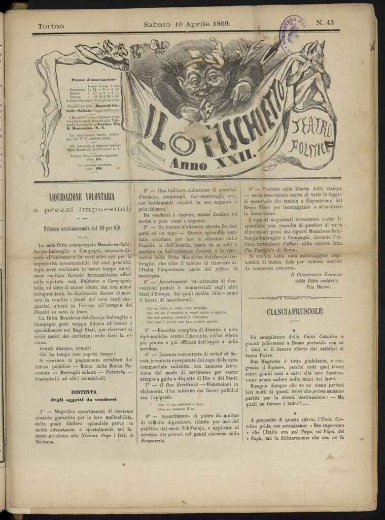 Miniatura de Il Fischietto del 10 de abril de 1869, nº 43