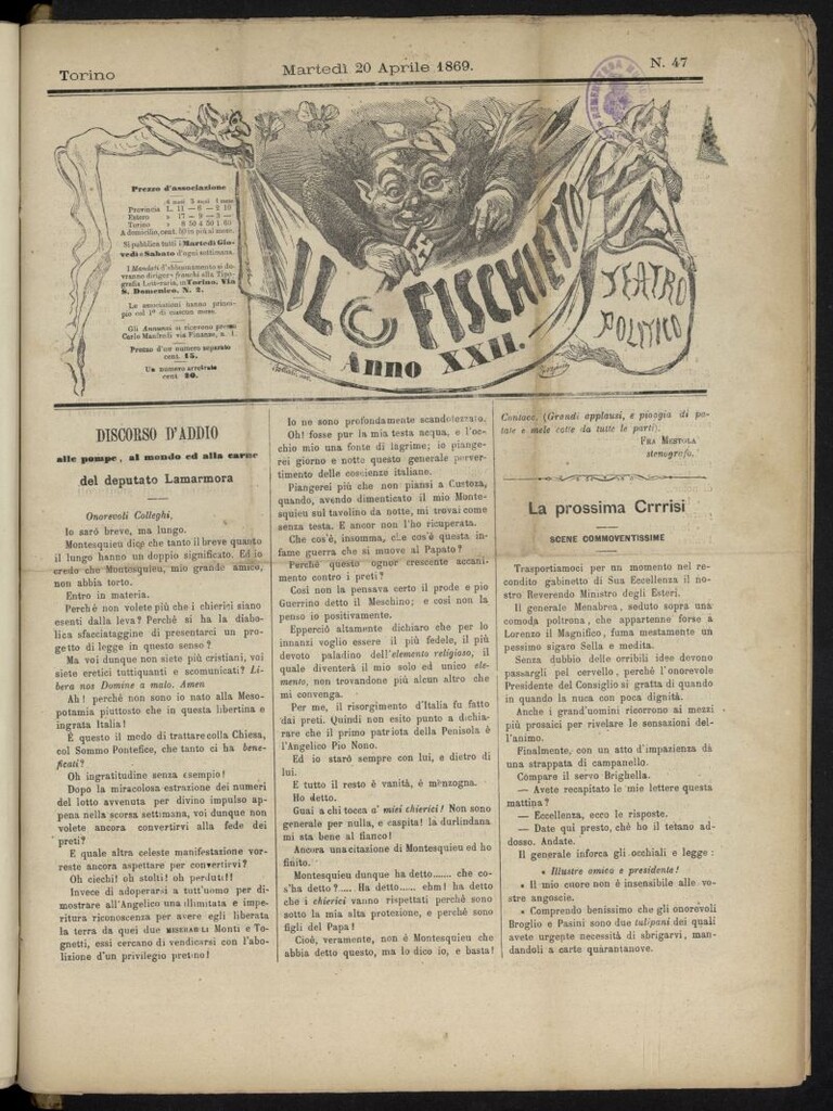 Miniatura de Il Fischietto del 20 de abril de 1869, nº 47