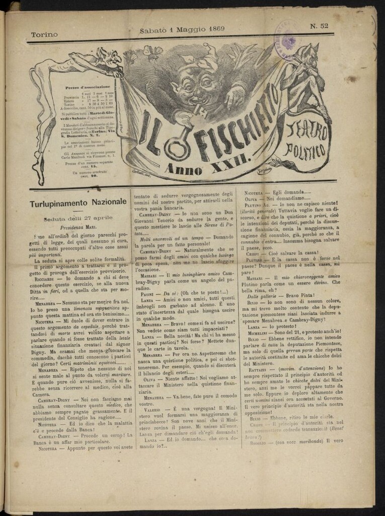 Miniatura de Il Fischietto del 1 de mayo de 1869, nº 52