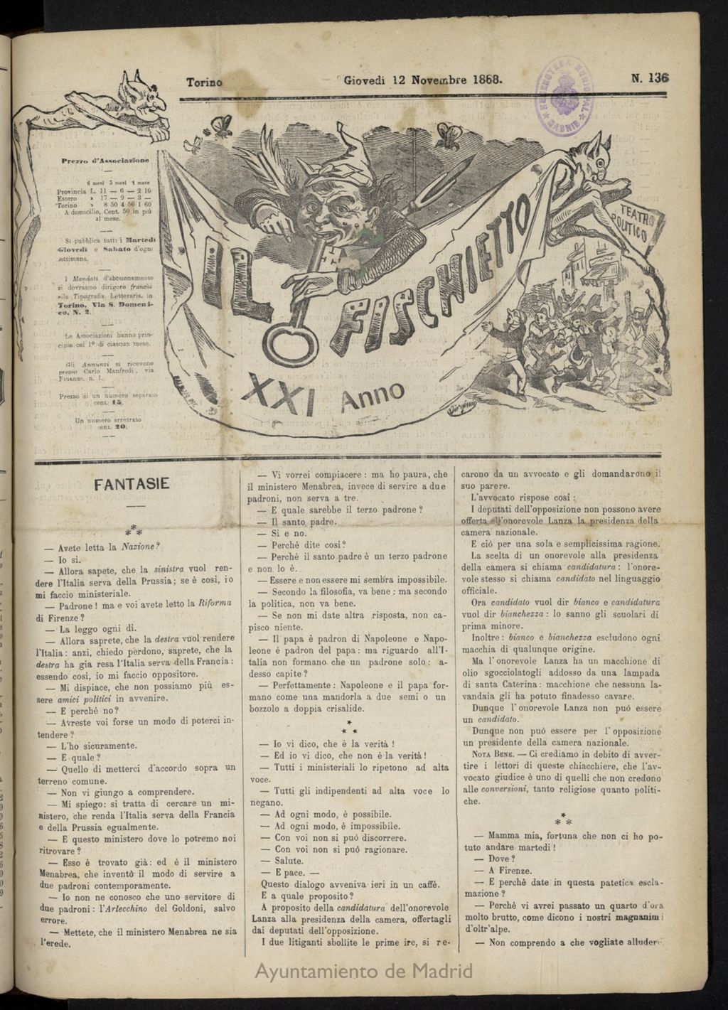 Miniatura de Il Fischietto del 12 de noviembre de 1868, nº 136