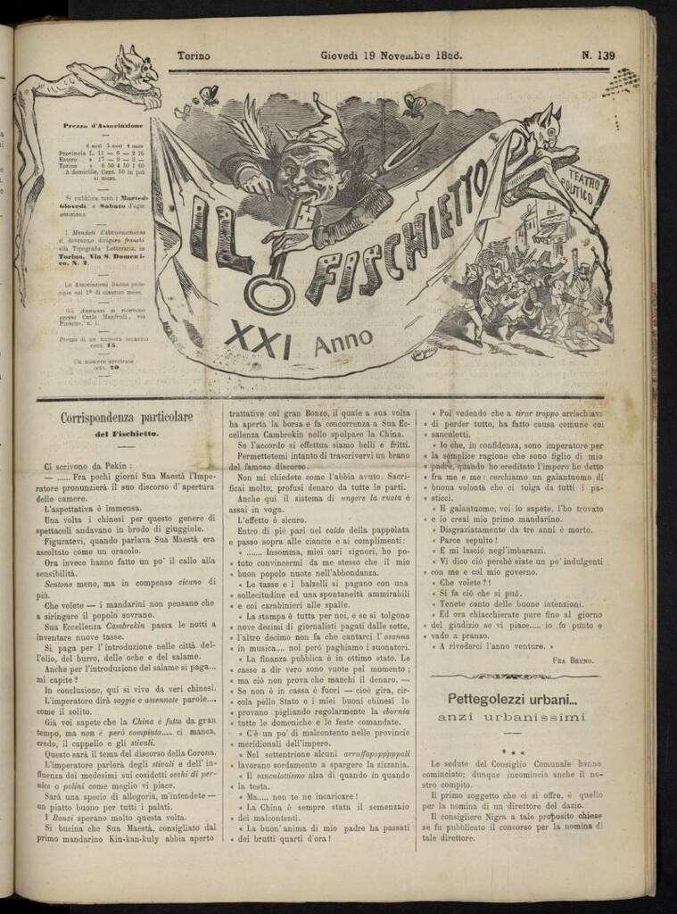 Miniatura de Il Fischietto del 19 de noviembre de 1868, nº 139