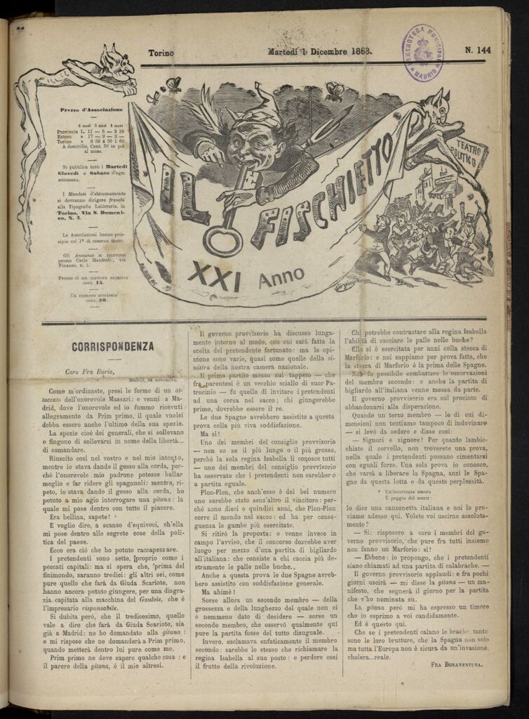 Miniatura de Il Fischietto del 1 de diciembre de 1868, nº 144