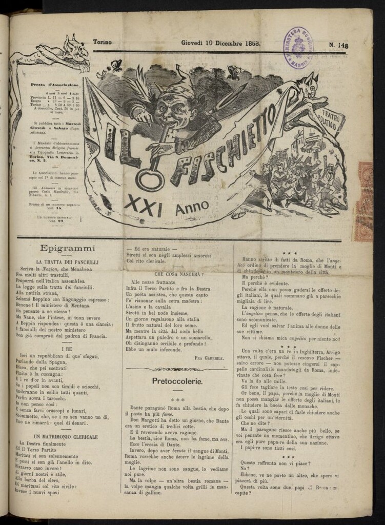 Miniatura de Il Fischietto del 10 de diciembre de 1868, nº 148