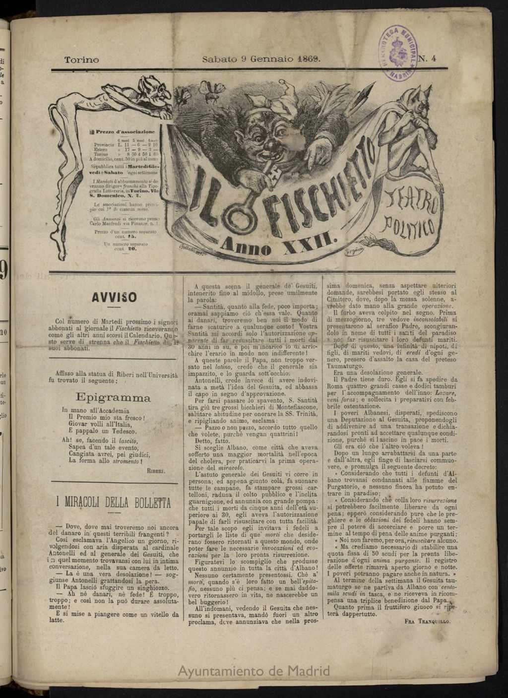 Miniatura de Il Fischietto del 9 de enero de 1869, nº 4