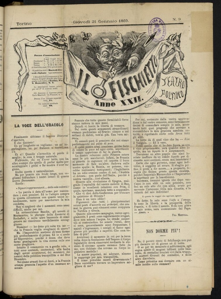Miniatura de Il Fischietto del 21 de enero de 1869, nº 9