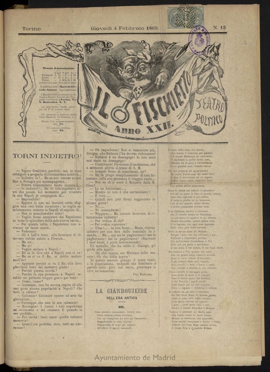 Miniatura de Il Fischietto del 4 de febrero de 1869, nº 15