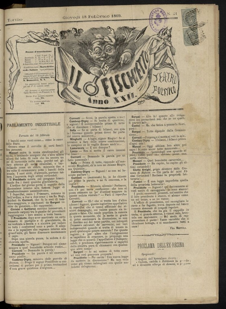 Miniatura de Il Fischietto del 18 de febrero de 1869, nº 21