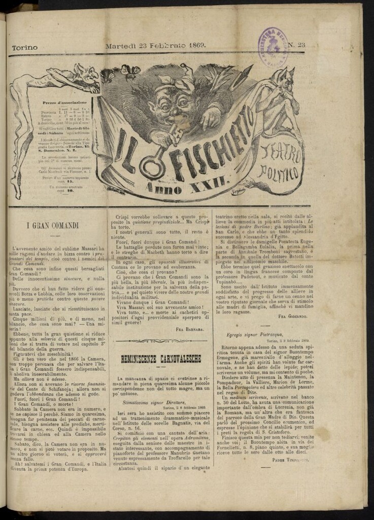 Miniatura de Il Fischietto del 23 de febrero de 1869, nº 23