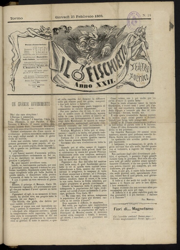 Miniatura de Il Fischietto del 25 de febrero de 1869, nº 24