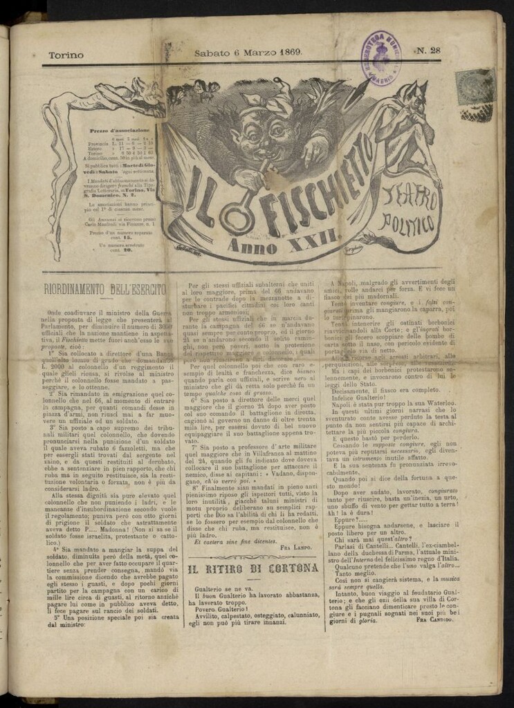 Miniatura de Il Fischietto del 6 de marzo de 1869, nº 28