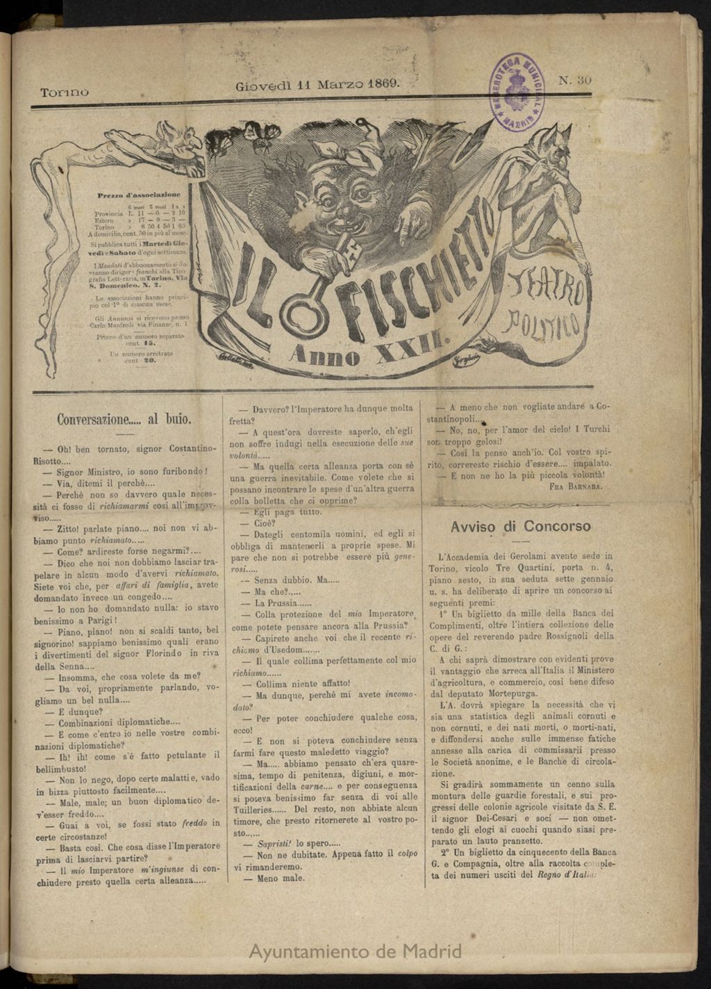 Miniatura de Il Fischietto del 11 de marzo de 1869, nº 30