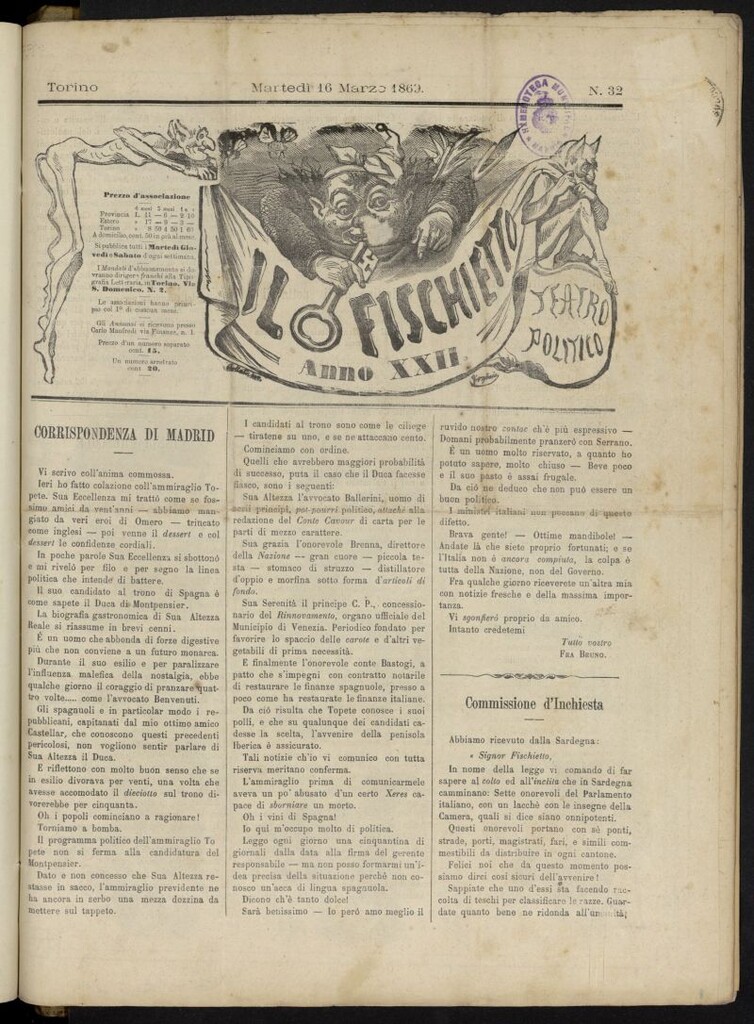Miniatura de Il Fischietto del 16 de marzo de 1869, nº 32