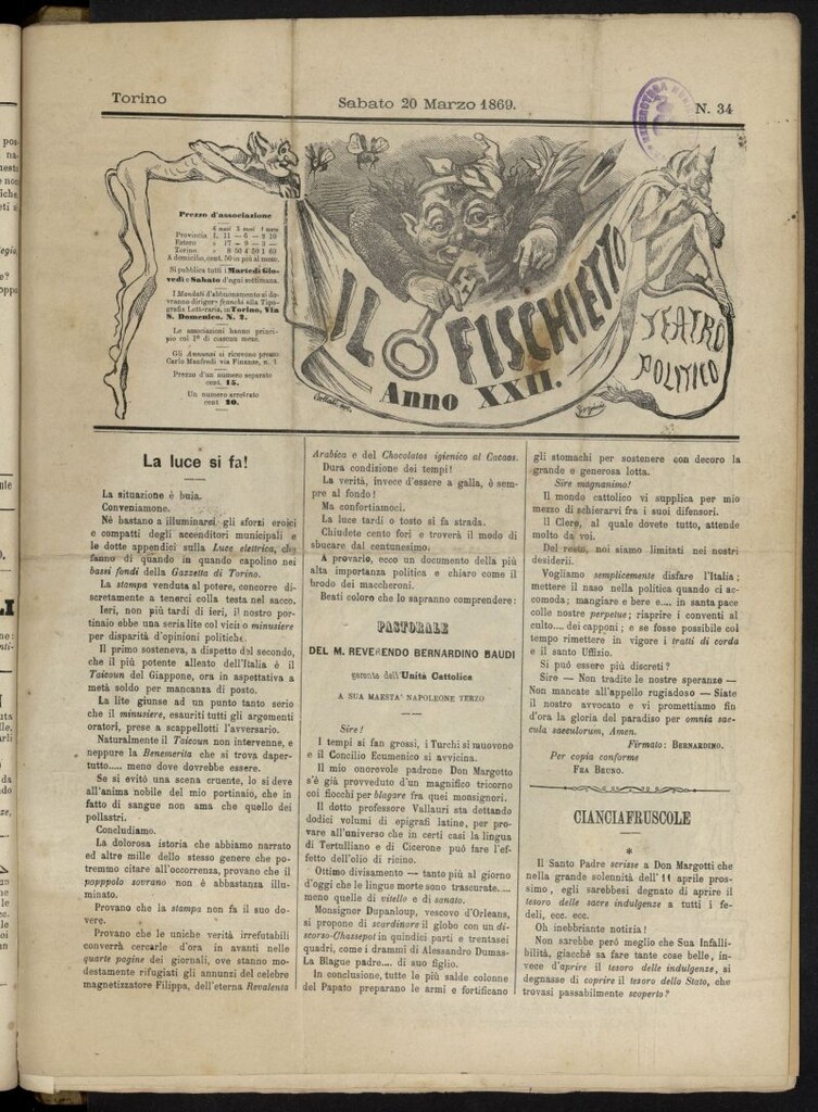 Miniatura de Il Fischietto del 20 de marzo de 1869, nº 34
