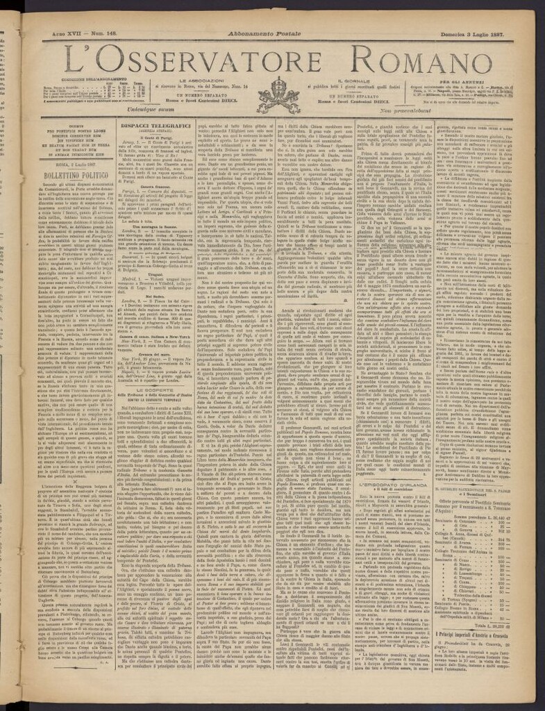 Miniatura de L´Osservattore Romano del 3 de julio de 1887, nº 148
