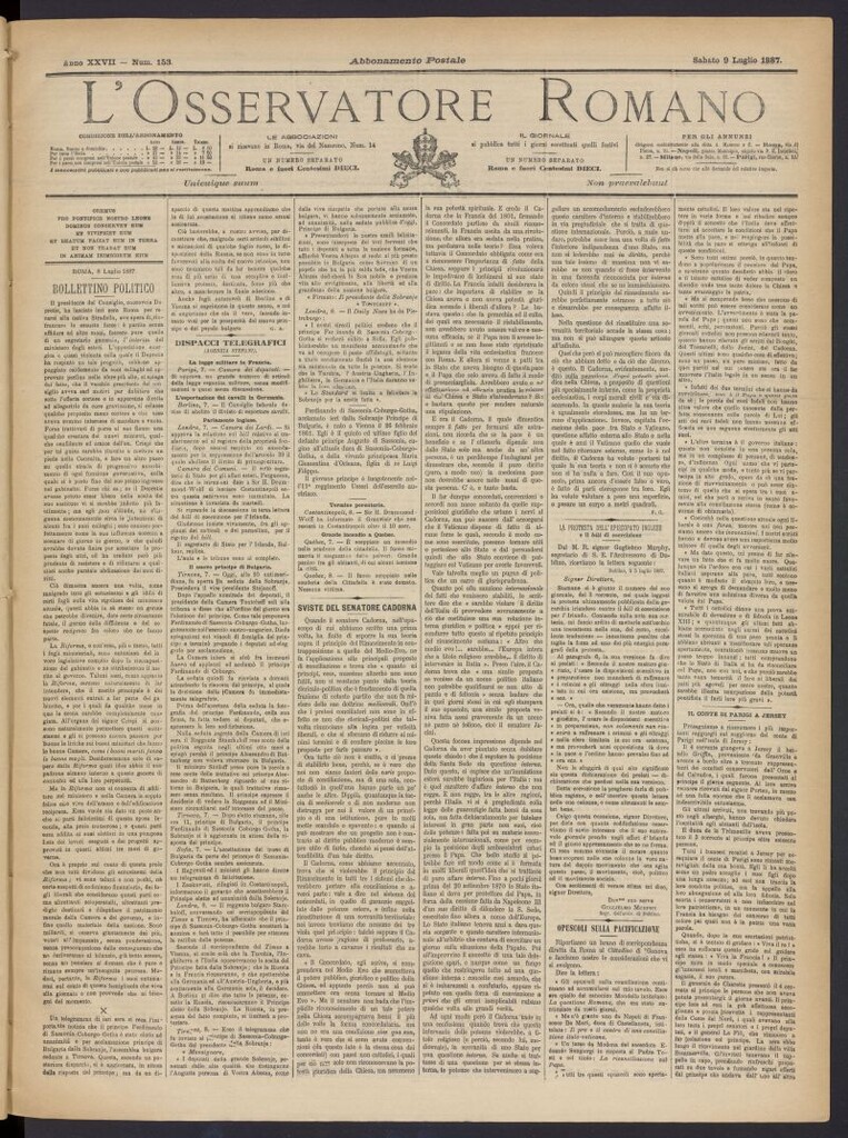 Miniatura de L´Osservattore Romano del 9 de julio de 1887, nº 153