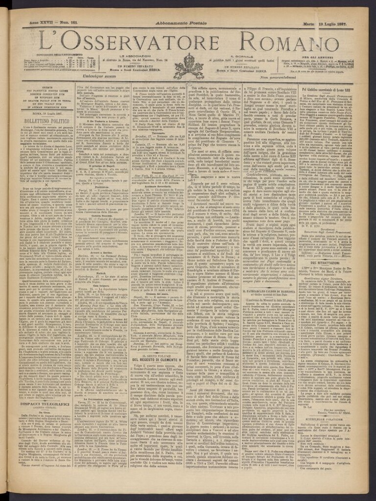 Miniatura de L´Osservattore Romano del 19 de julio de 1887, nº 161