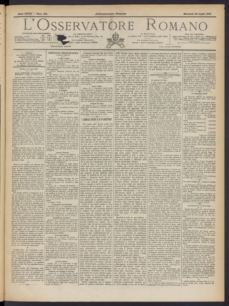 Miniatura de L´Osservattore Romano del 20 de julio de 1887, nº 162