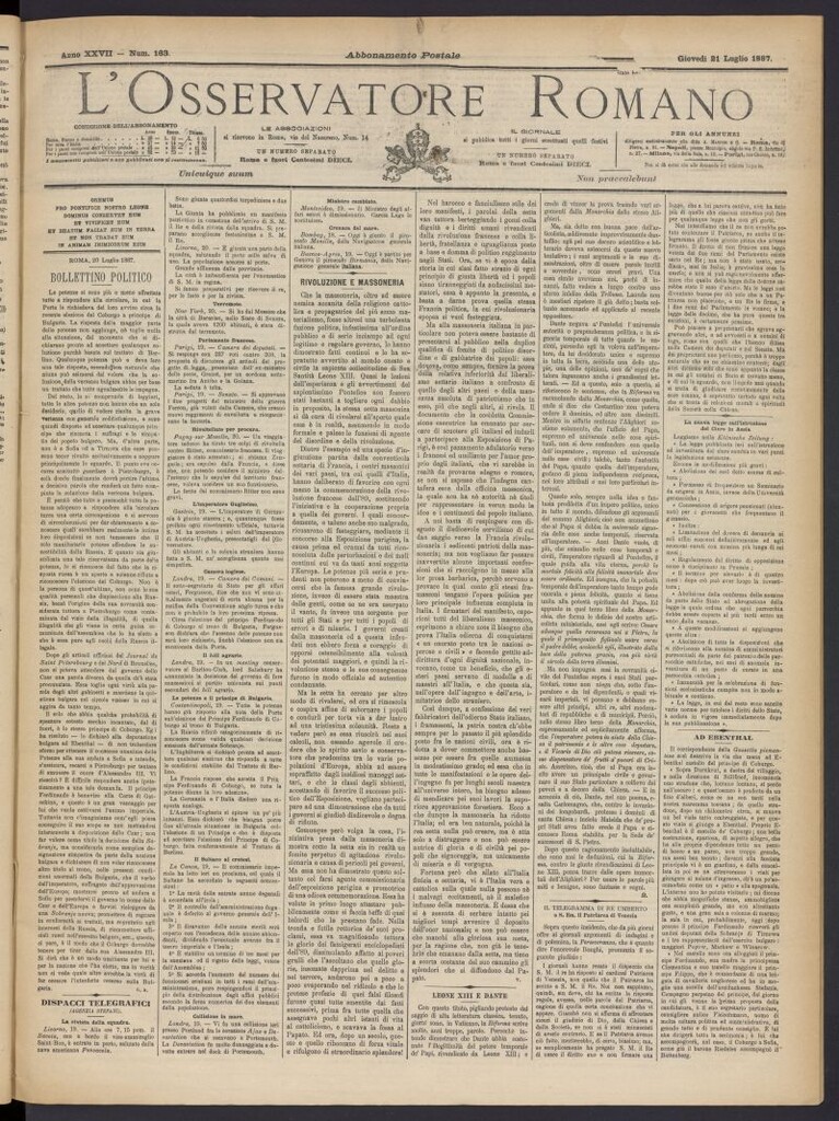 Miniatura de L´Osservattore Romano del 21 de julio de 1887, nº 163