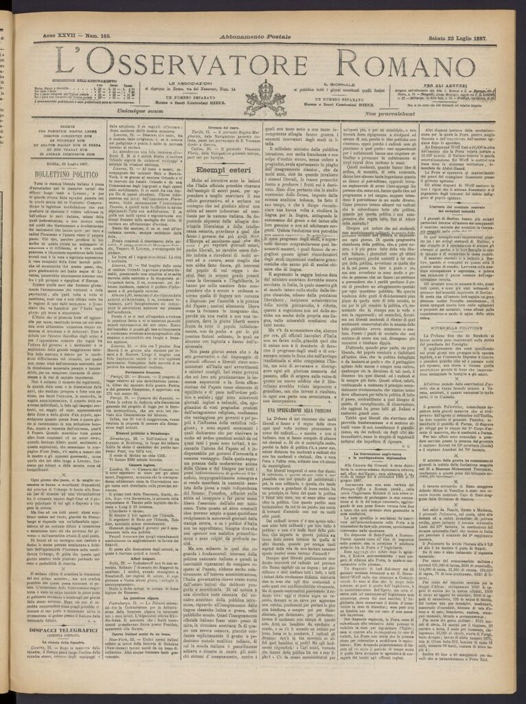 Miniatura de L´Osservattore Romano del 23 de julio de 1887, nº 165