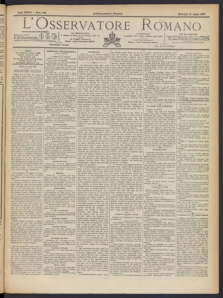 Miniatura de L´Osservattore Romano del 27 de julio de 1887, nº 168