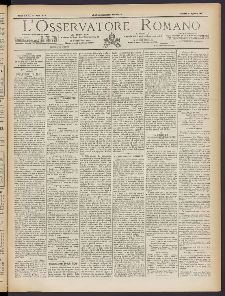 Miniatura de L´Osservattore Romano del 6 de agosto de 1887, nº 177