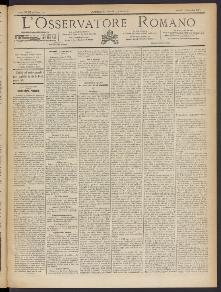 Miniatura de L´Osservattore Romano del 2 de septiembre de 1887, nº 199