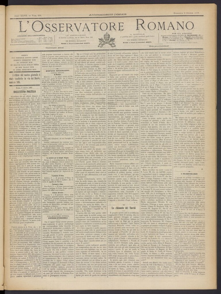 Miniatura de L´Osservattore Romano del 9 de octubre de 1887, nº 229